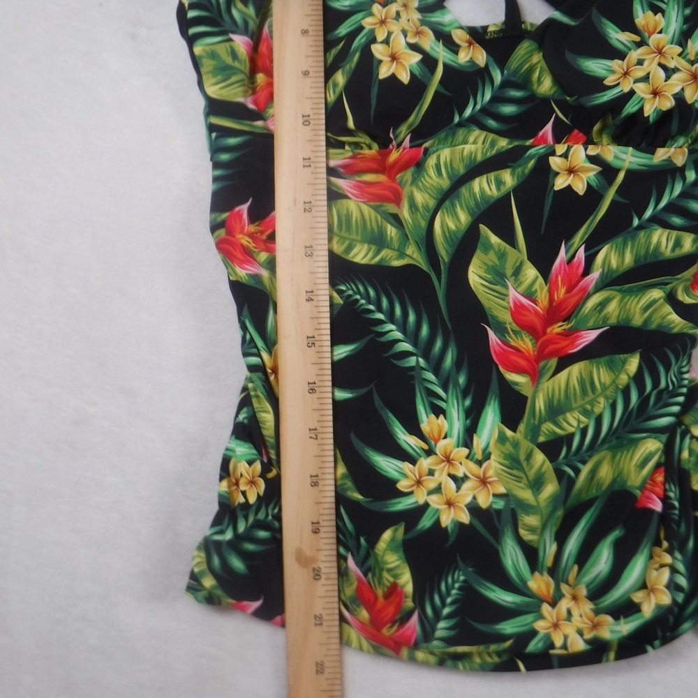 Calia by Carrie Underwood Tropical Floral Tankini Set Black Green Medium - Picture 8 of 13